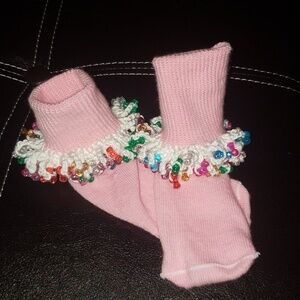 Crochet Beaded socks Size 2/3 Toddler Homemade!